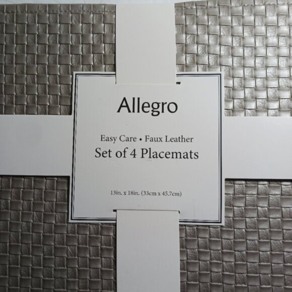 ALLEGRO Set Of 4 Faux Leather Woven Placemats Color Silver Nickel - Picture 3 of 9